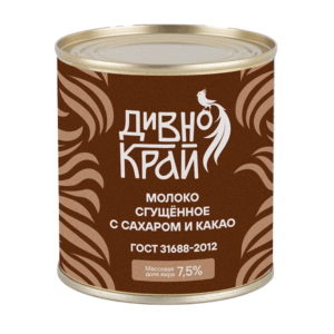 Молоко цельное сгущенное с сахаром и какао 7,5% 370г. ТМ “Дивно край”